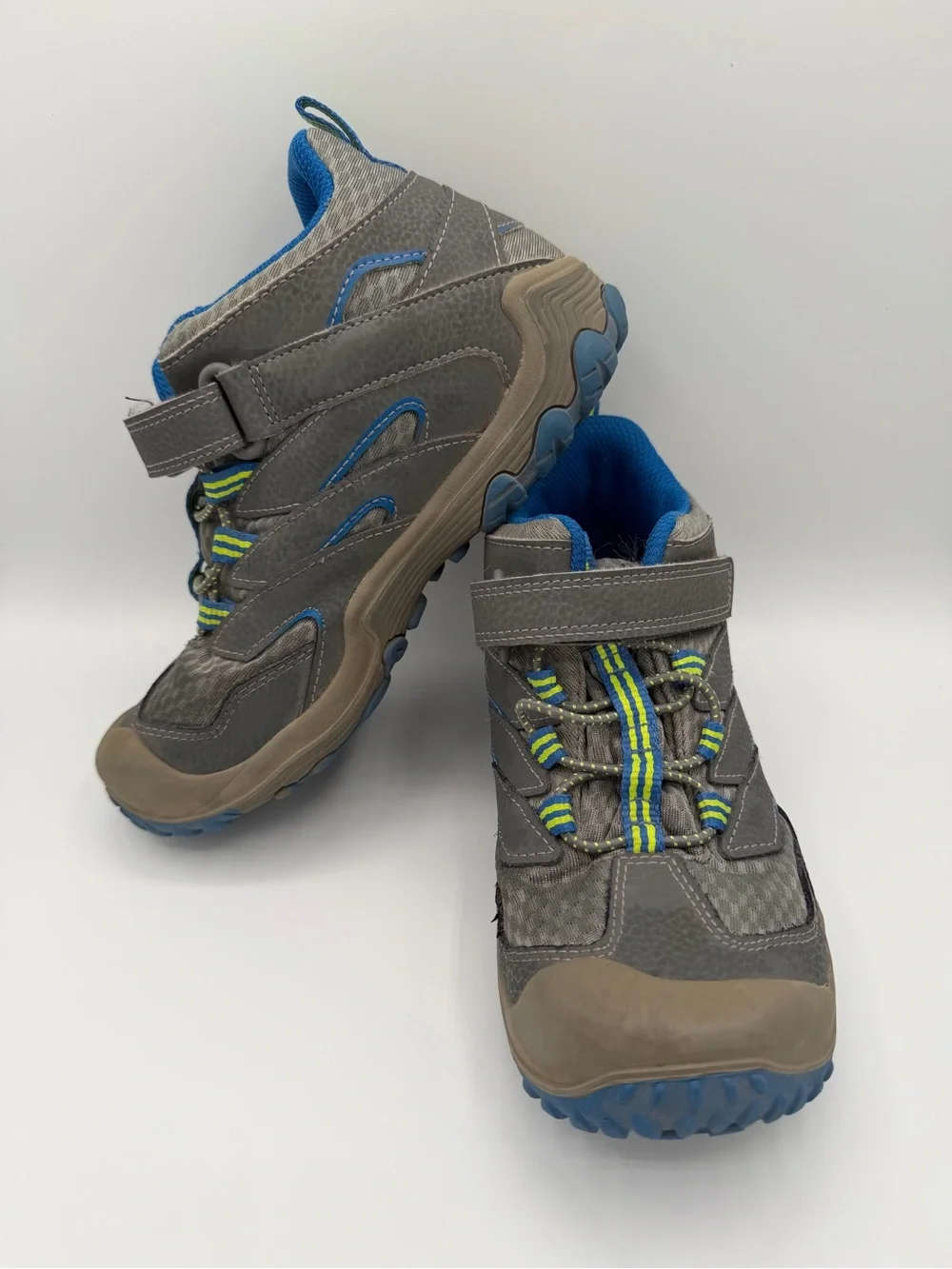 Merrell Gray Kids Trail Boots with Blue Accents